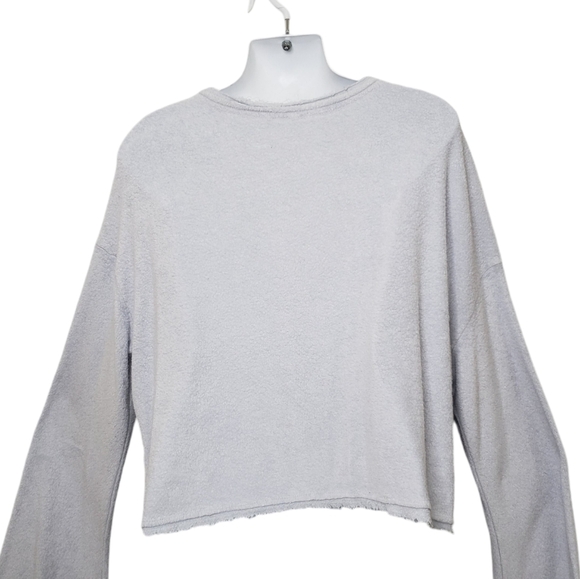 Free People Emma Henley Slouchy Terry Knit Cropped Top Women's Large Blue Grey - Picture 9 of 15